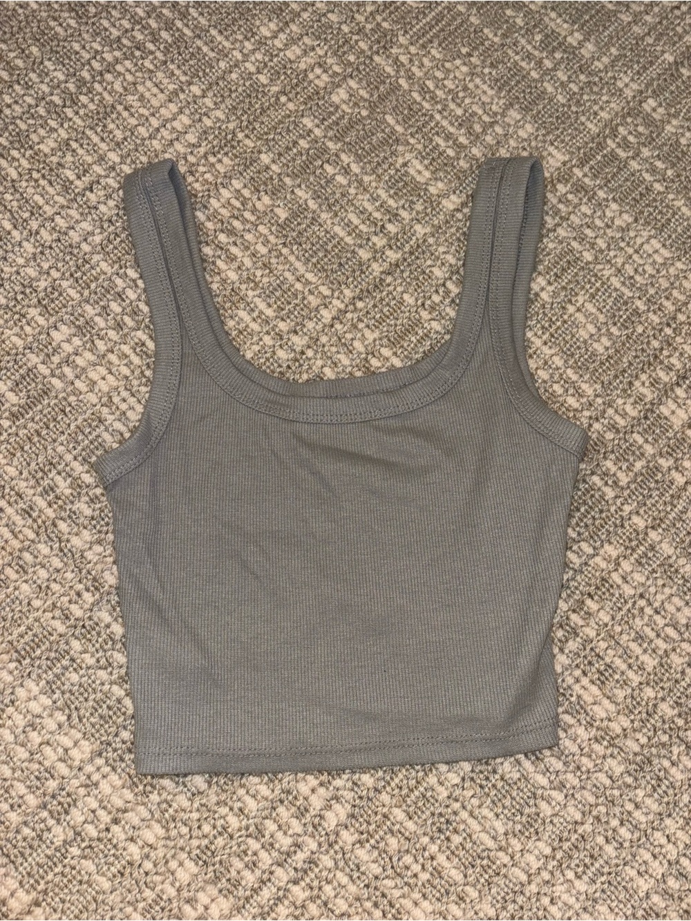 Women's Grey Ribbed Square-Neck Tank Top